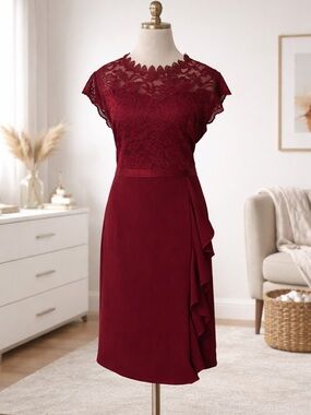 Elegant Lace Bodice Burgundy Dress